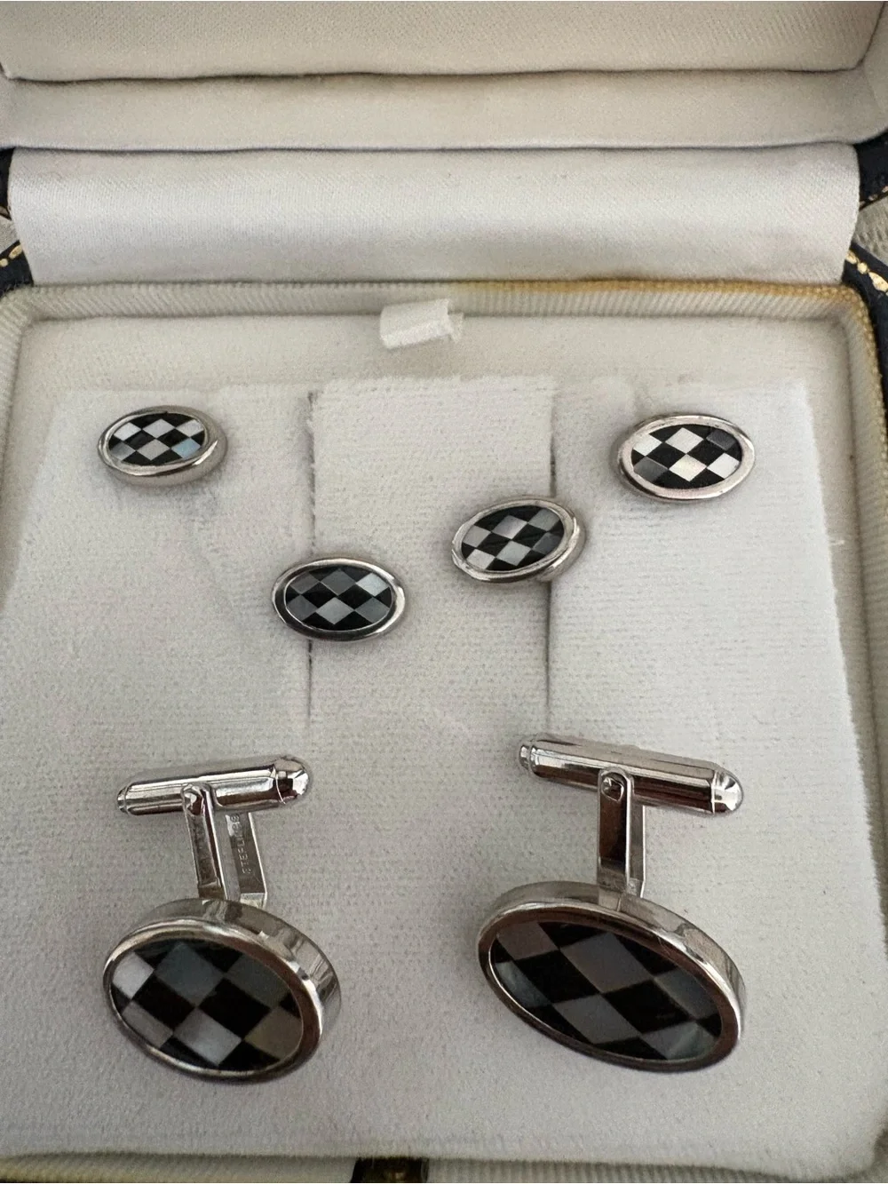 Bailey Banks & Biddle Black Checkered Cufflinks and Stud Set